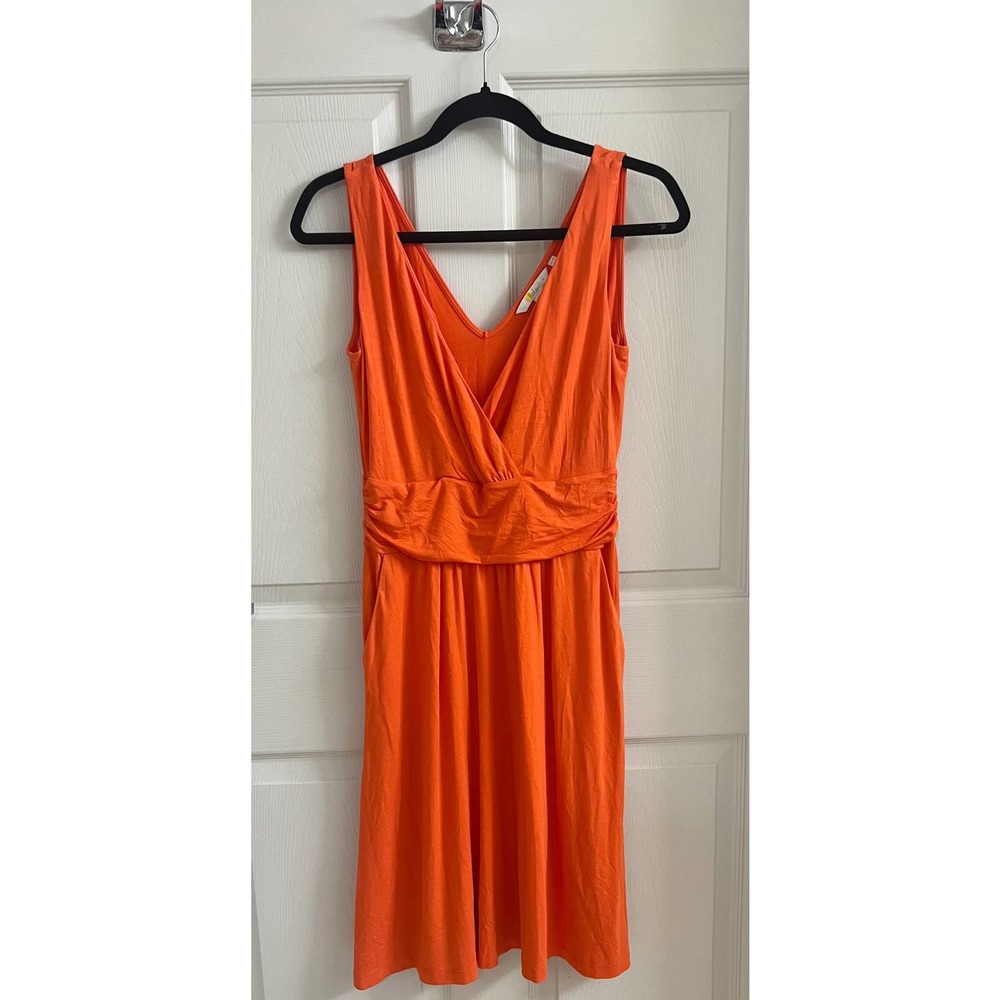 Boden Dress Size 4 Orange V Neck Surplice Solid Sleeveless Pockets Stretch
